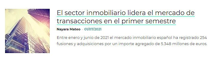 El sector inmobiliario lidera el mercado de transacciones en el primer semestre